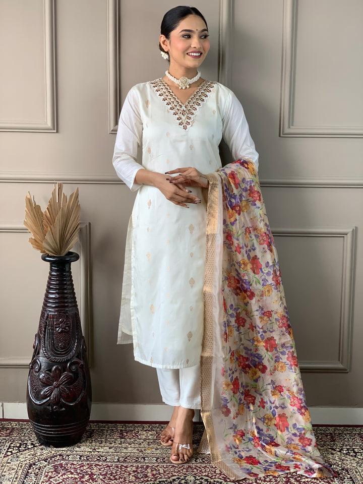 White Viscose Nylon Salwar Kameez | Elegant Traditional Casual & Festive Wear