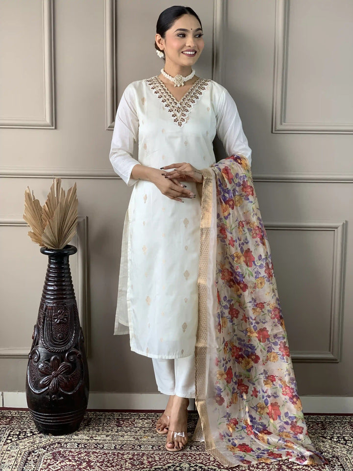 White Viscose Nylon Salwar Kameez | Elegant Traditional Casual & Festive Wear