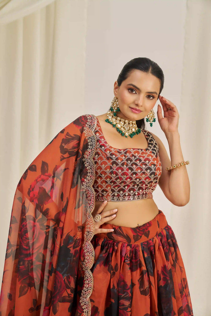 Organza Lehenga | Printed & Jari, Dori & Sequins Embroidery