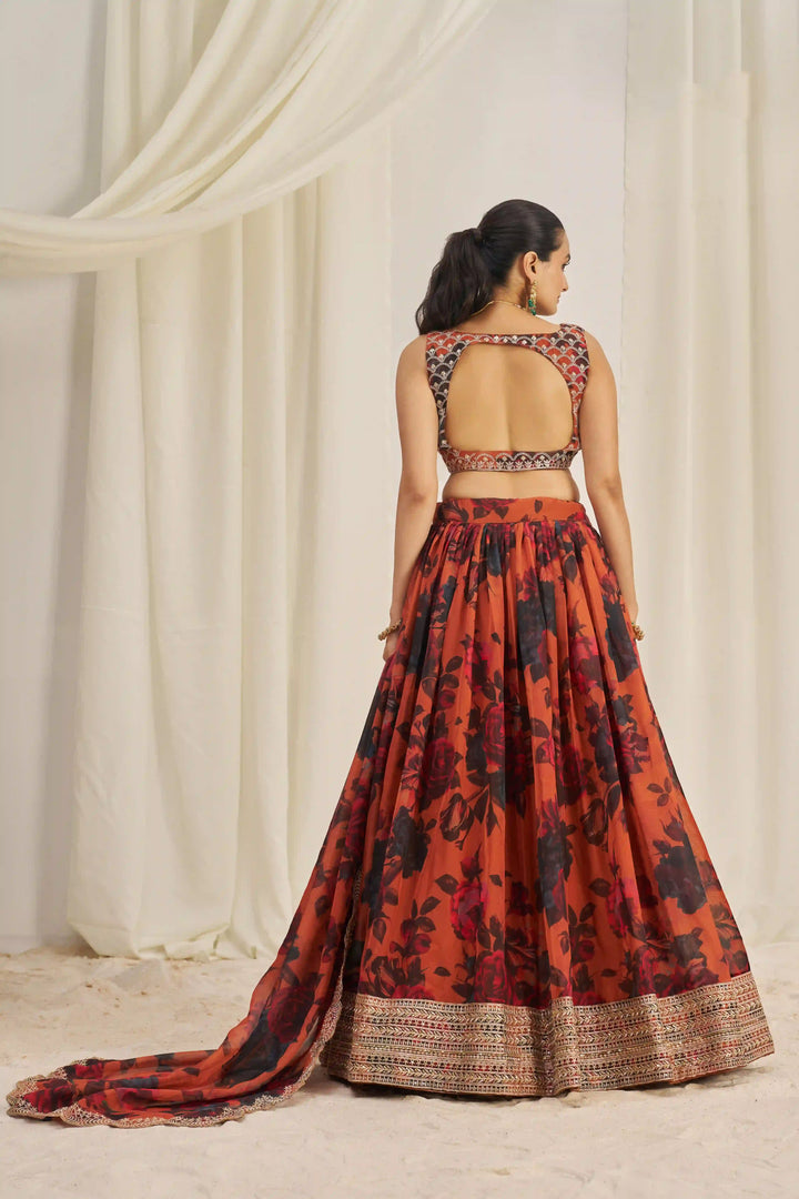 Organza Lehenga | Printed & Jari, Dori & Sequins Embroidery