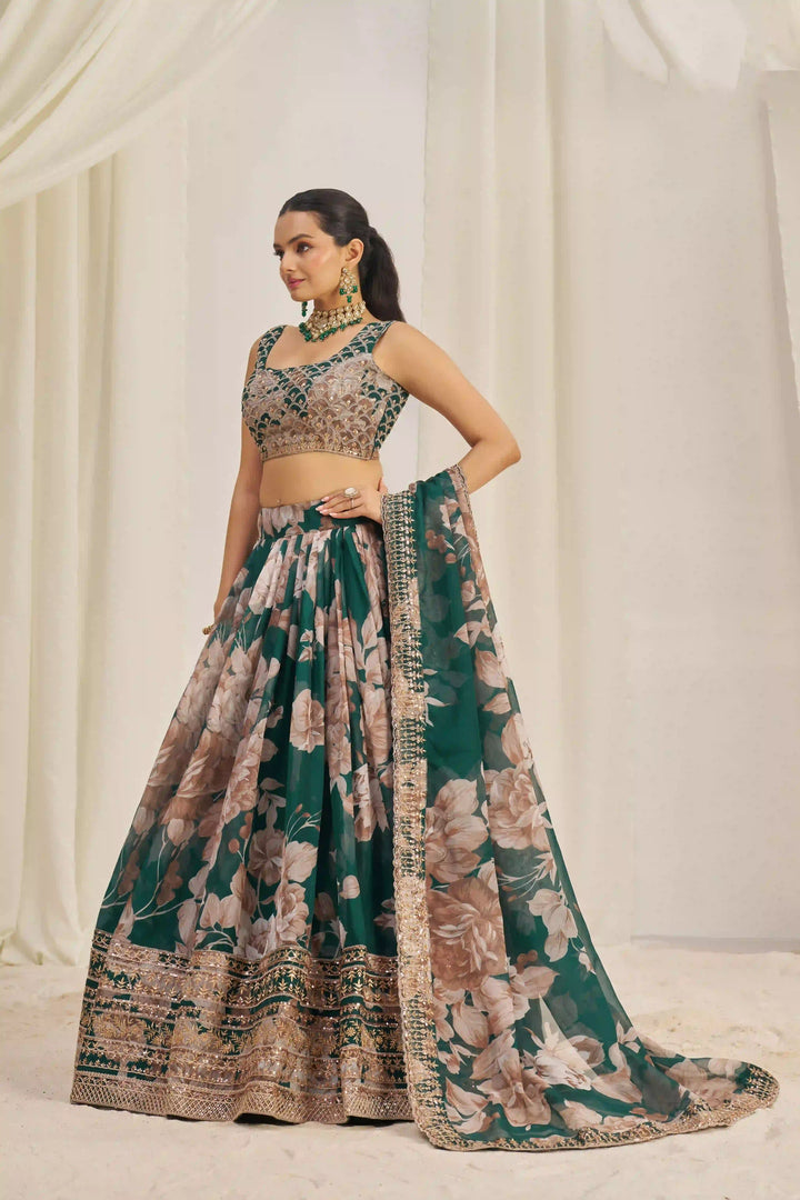 Organza Lehenga | Printed & Jari, Dori & Sequins Embroidery