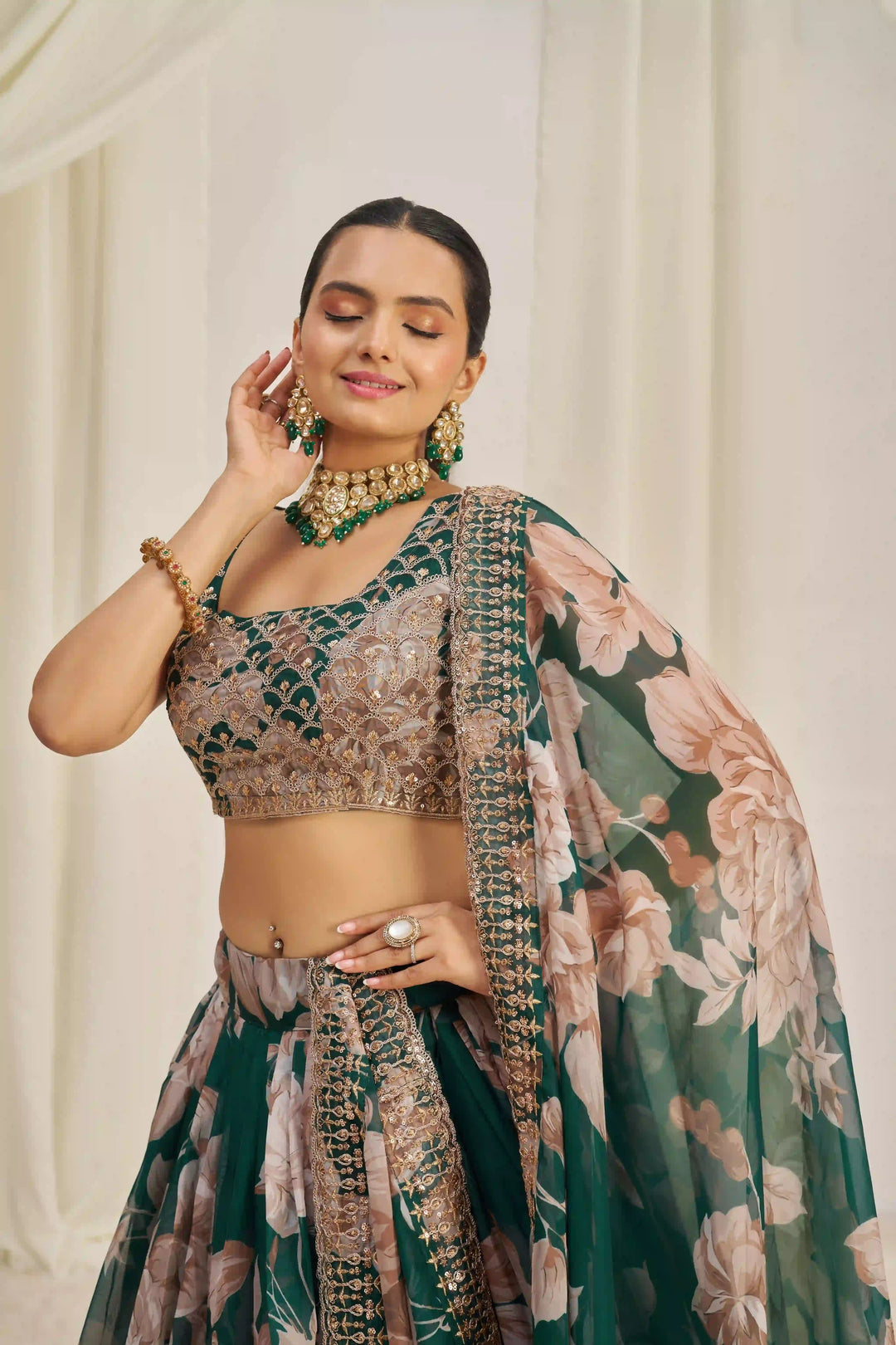 Organza Lehenga | Printed & Jari, Dori & Sequins Embroidery