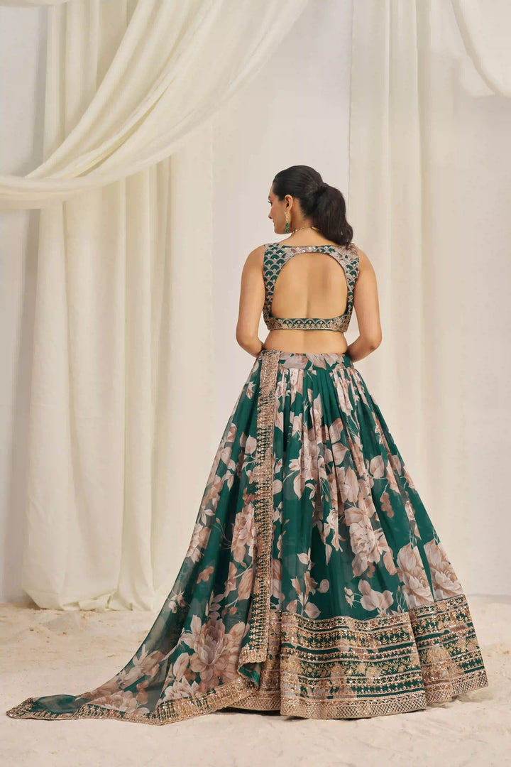 Organza Lehenga | Printed & Jari, Dori & Sequins Embroidery