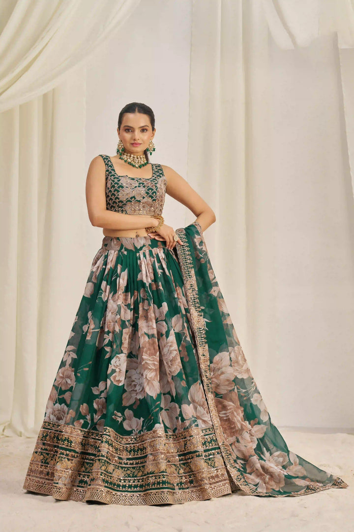 Organza Lehenga | Printed & Jari, Dori & Sequins Embroidery
