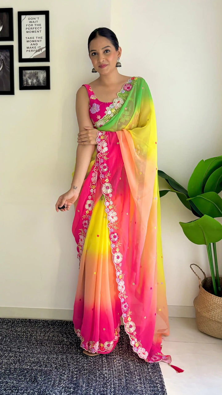 Stunning Faux Georgette Saree with | An Exclusive Designer Masterpiece