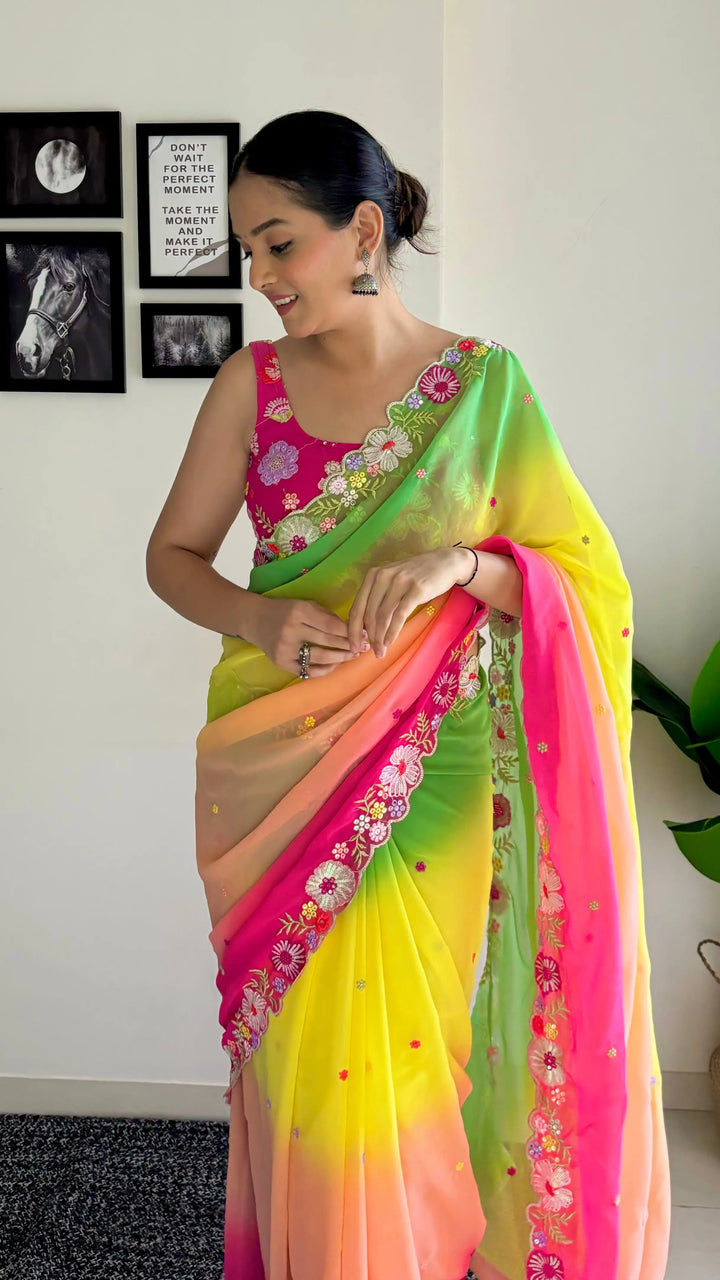 Stunning Faux Georgette Saree with | An Exclusive Designer Masterpiece