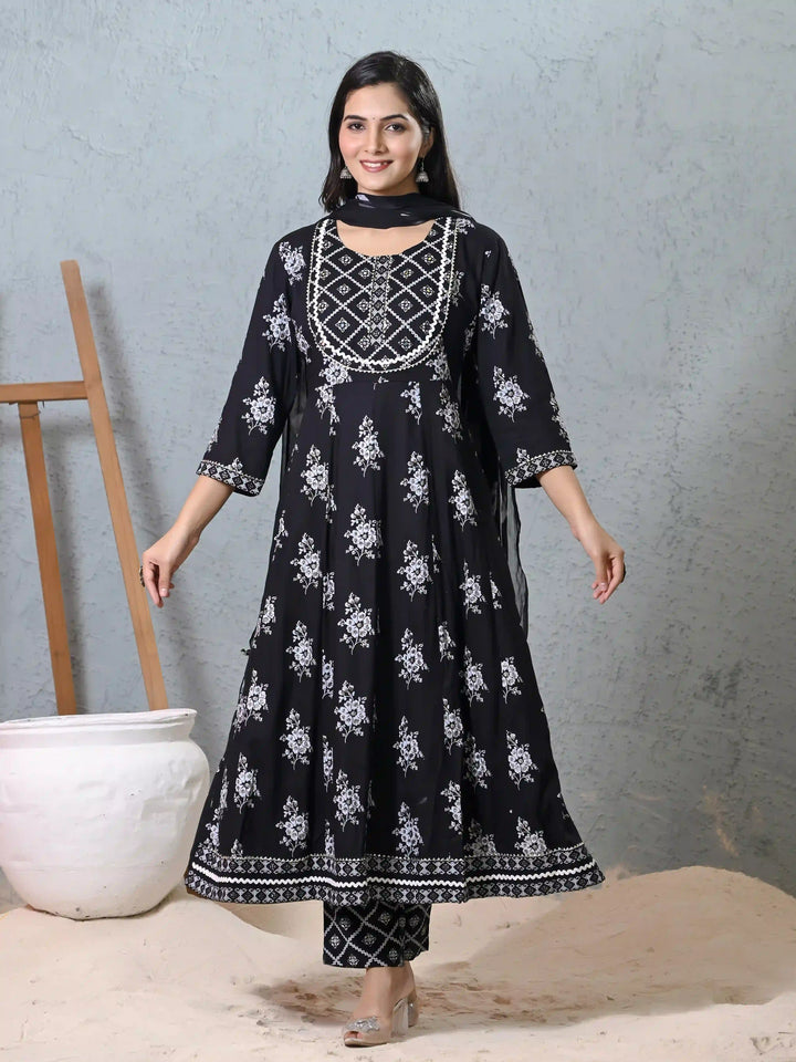 Black Rayon Salwar Kameez | Elegant Embroidery for Modern Ethnic Look