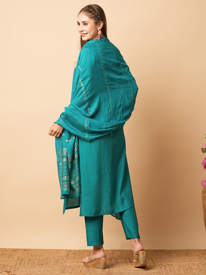 Rama Viscose Chanderi Suit | Elegant Embroidered Festive Wear