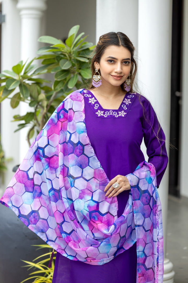 Purple Viscose Chanderi Suit | Elegant Embroidered Festive Wear for Women