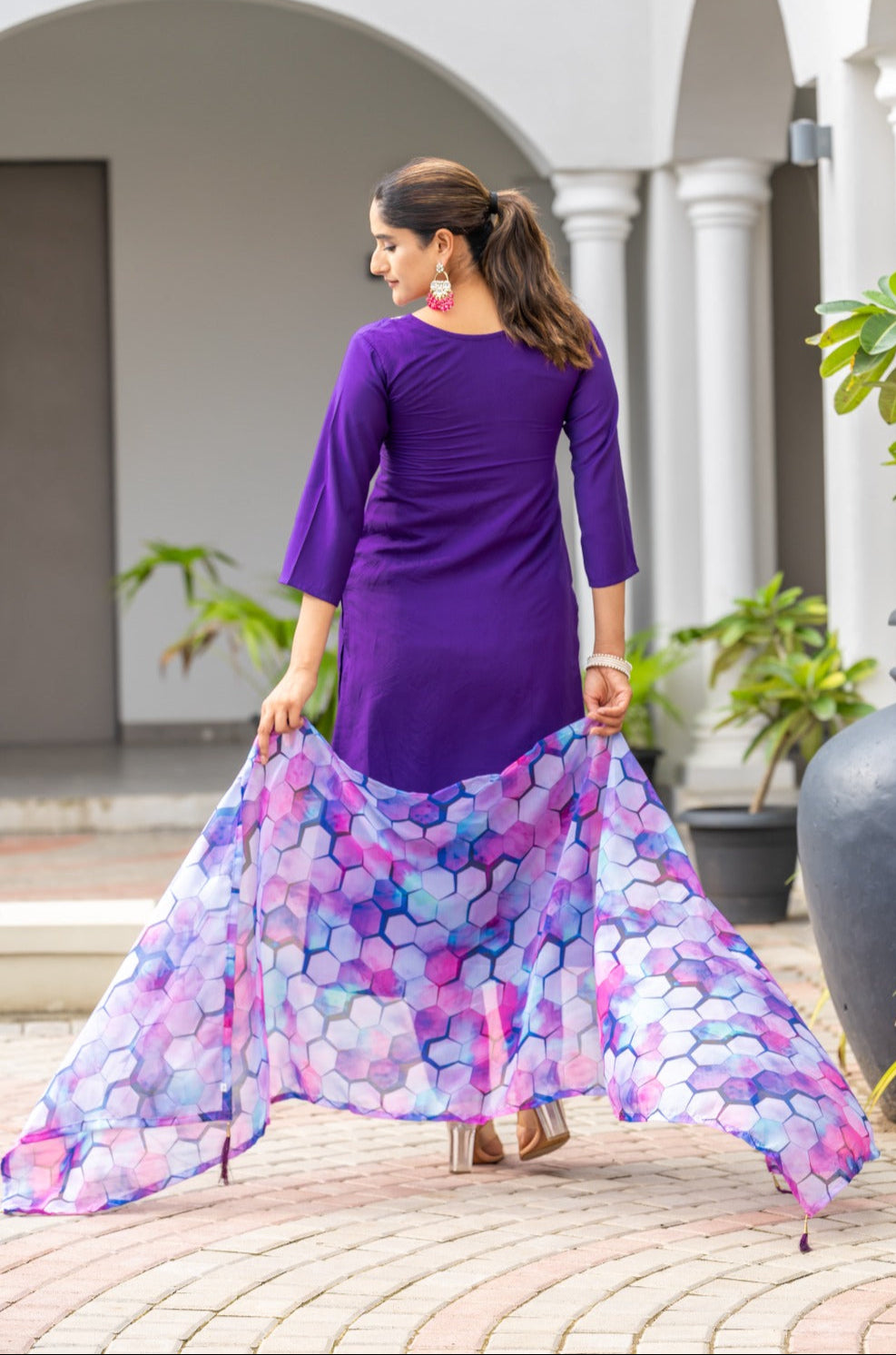 Purple Viscose Chanderi Suit | Elegant Embroidered Festive Wear for Women