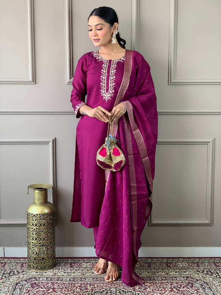 Viscose Chanderi Salwar Kameez | Elegant Embroidered Festive Wear