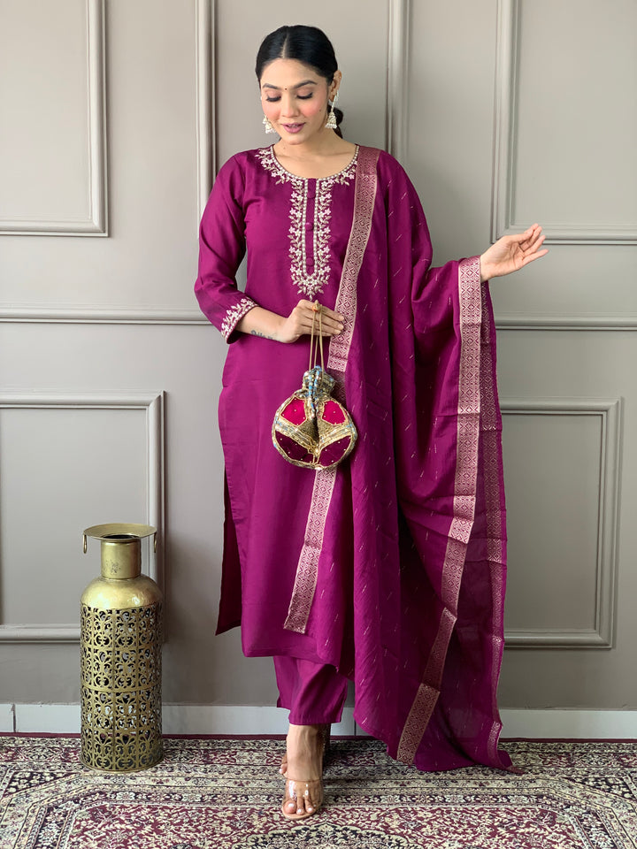Viscose Chanderi Salwar Kameez | Elegant Embroidered Festive Wear