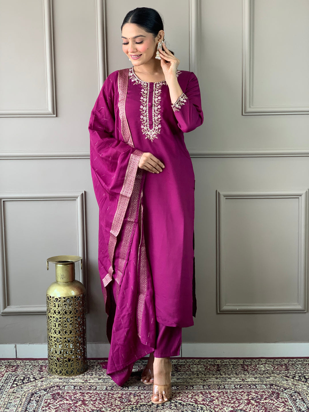 Viscose Chanderi Salwar Kameez | Elegant Embroidered Festive Wear