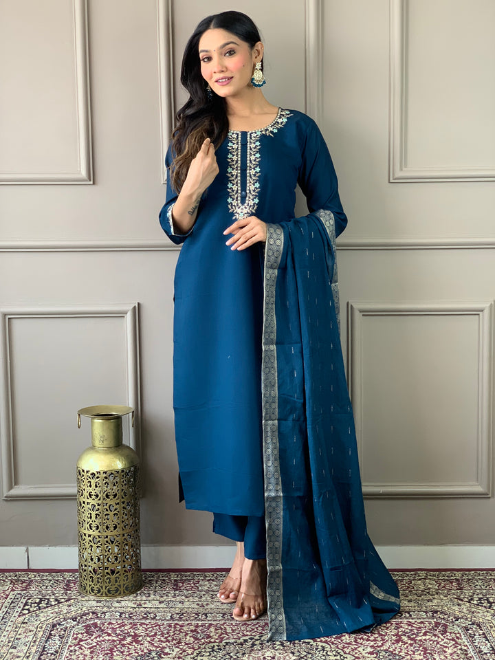 Viscose Chanderi Salwar Kameez | Elegant Embroidered Festive Wear