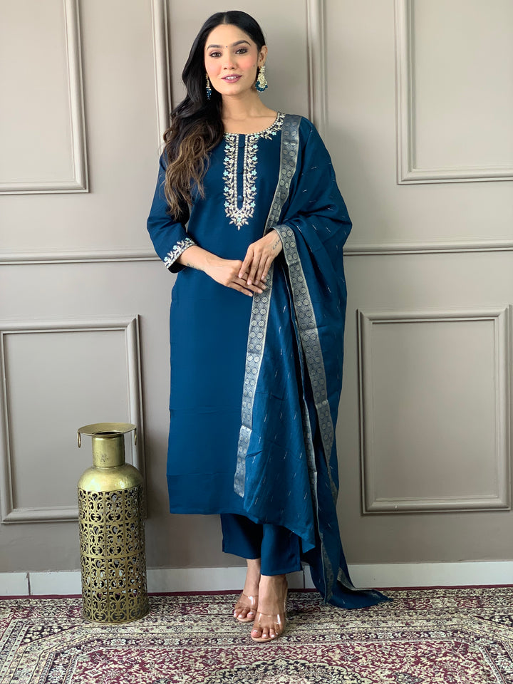 Viscose Chanderi Salwar Kameez | Elegant Embroidered Festive Wear