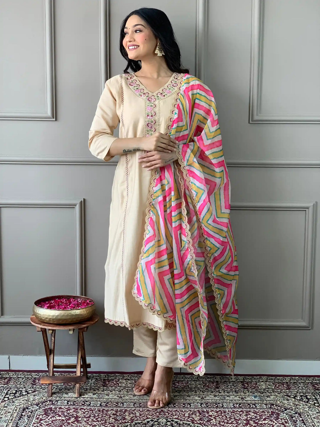 Viscose Chanderi Salwar Kameez | Elegant with Vibrant Dupatta for Festive & Casual Wear