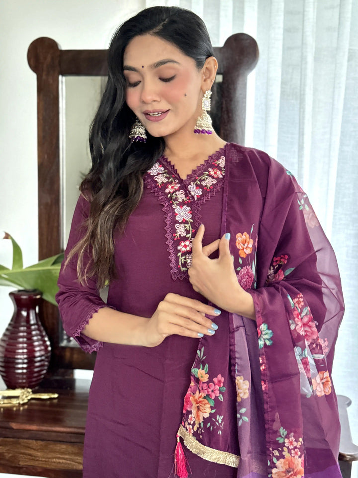 Chanderi Salwar Kameez | Elegant Embroidery & Vibrant Dupatta Festive Wear
