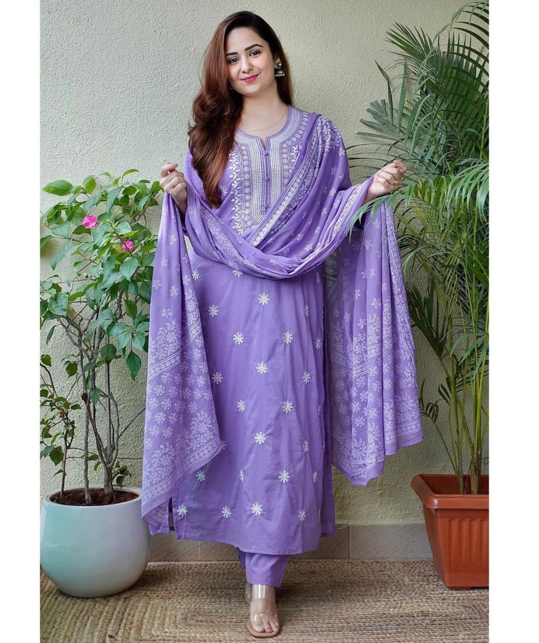Lavender Cotton Salwar Kameez | Intricate Embroidery Elegant Ethnic Wear