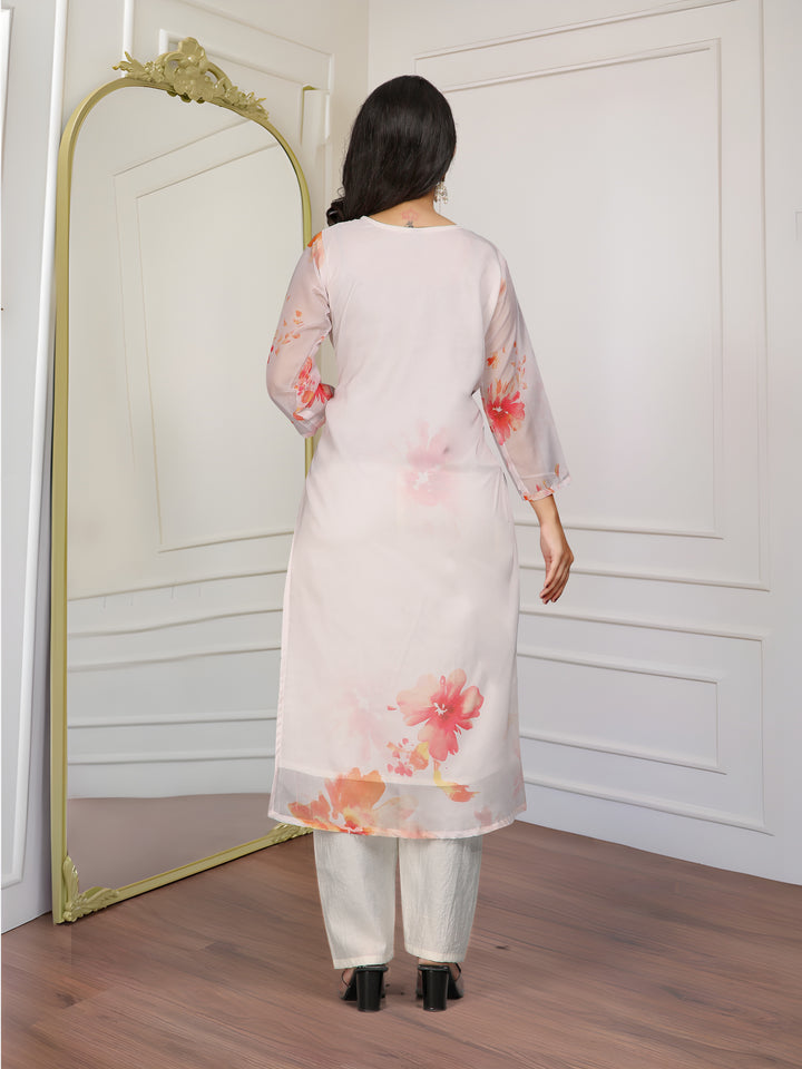 Organza Salwar Kameez | Elegant Floral Print & Delicate Embroidery Ethnic Wear