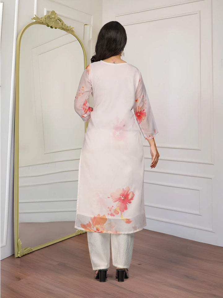 Organza Salwar Kameez | Elegant Floral Print & Delicate Embroidery Ethnic Wear