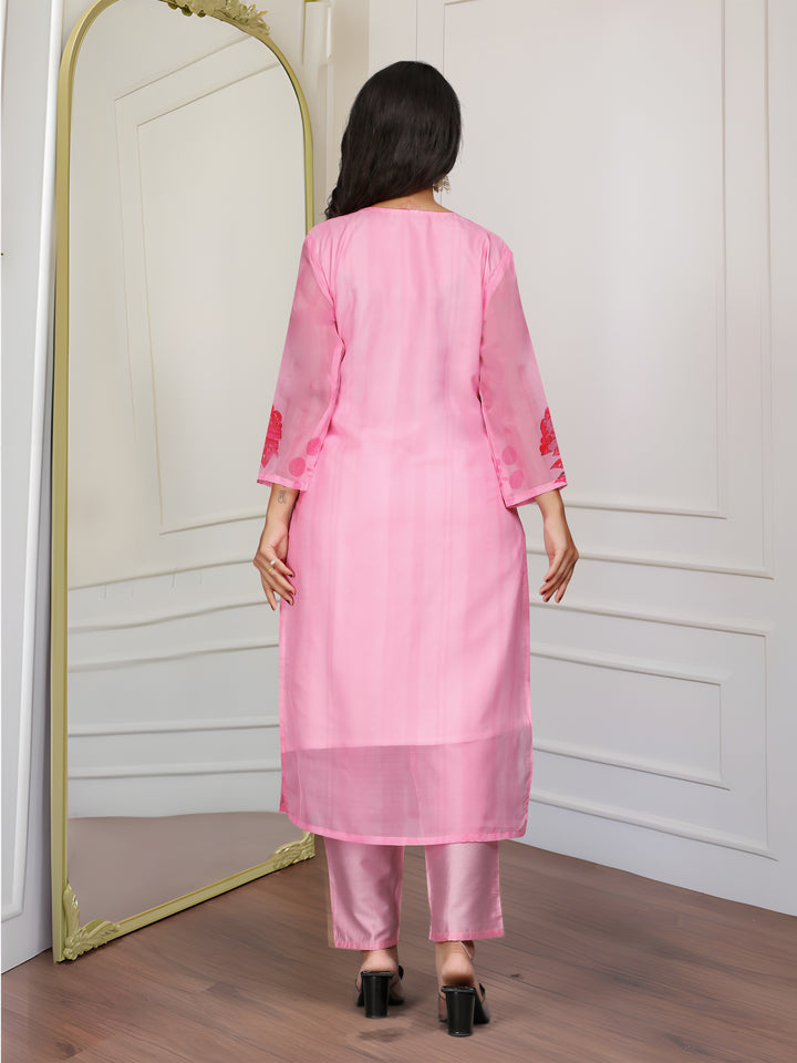 Organza Salwar Kameez | Elegant Floral Print & Delicate Embroidery Ethnic Wear