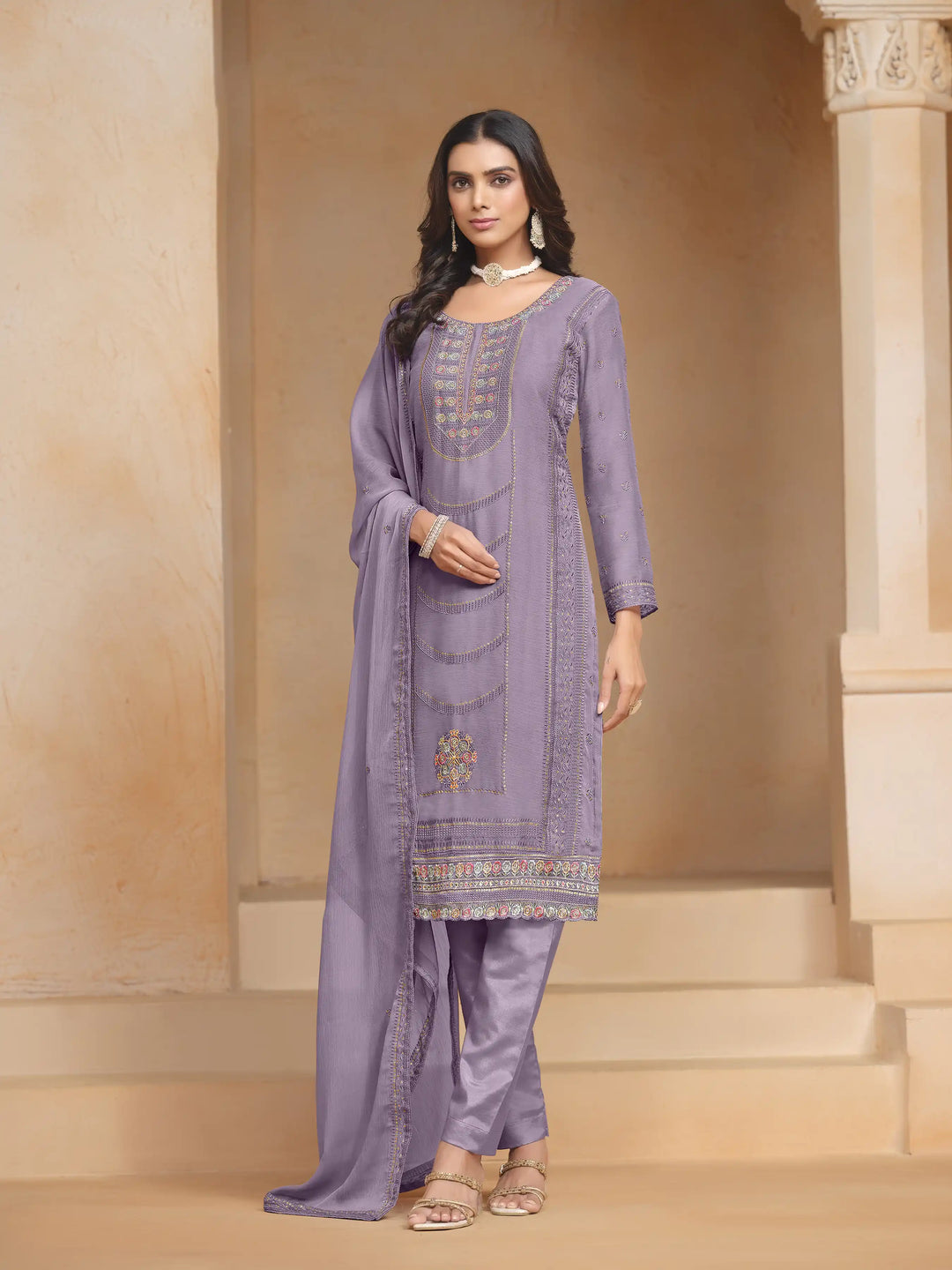 Chic Organza Chiffon Salwar Kameez with Santoon Lining | Festive Ethnic Wear