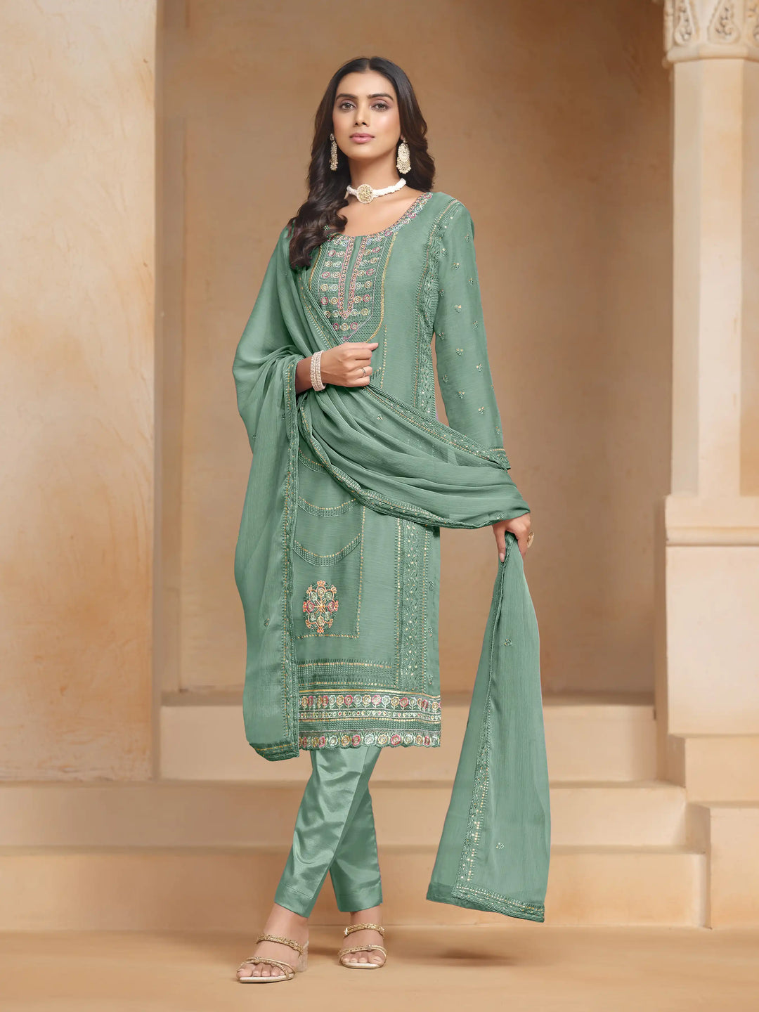 Chic Organza Chiffon Salwar Kameez with Santoon Lining | Festive Ethnic Wear