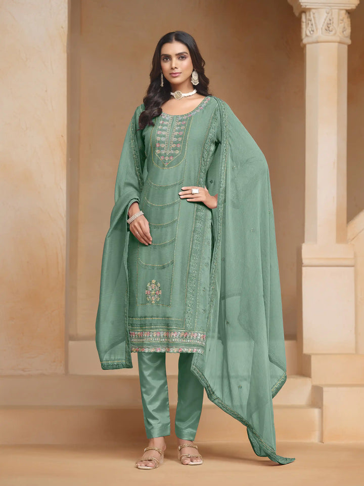 Chic Organza Chiffon Salwar Kameez with Santoon Lining | Festive Ethnic Wear