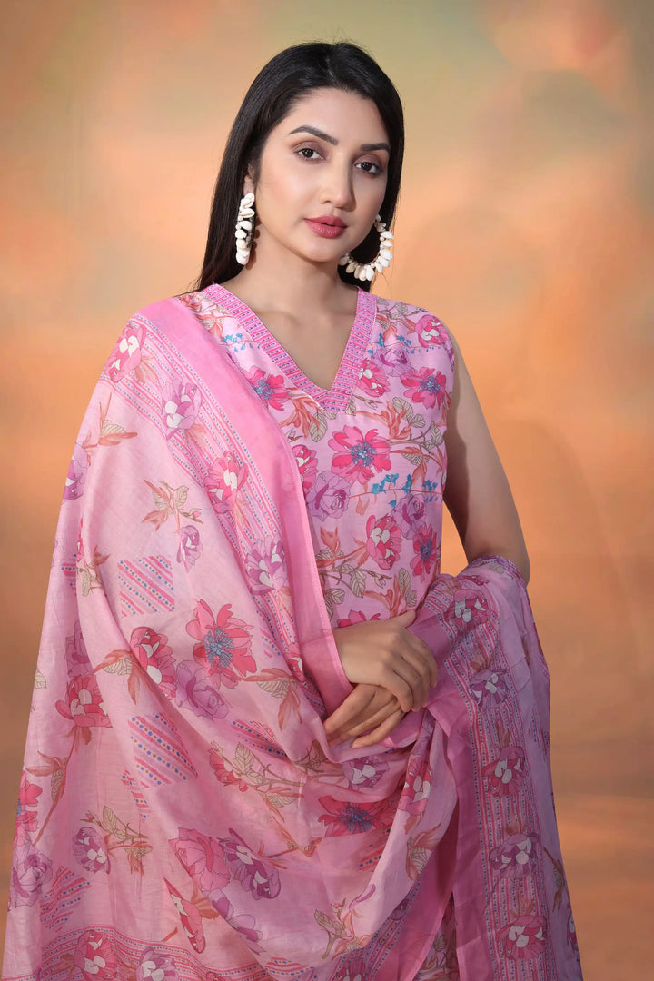 Floral Cambric Cotton Salwar Kameez | Mal Cotton Dupatta Casual Ethnic Wear