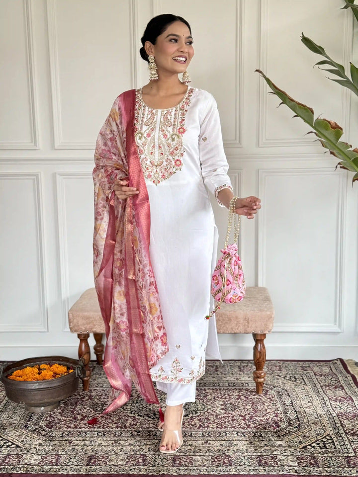 Viscose Chanderi Salwar Kameez | Graceful Embroidery for Festive & Wedding