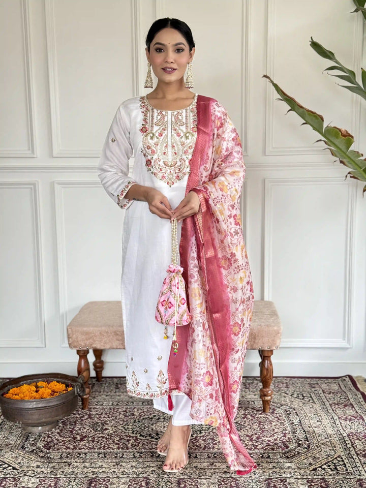 Viscose Chanderi Salwar Kameez | Graceful Embroidery for Festive & Wedding