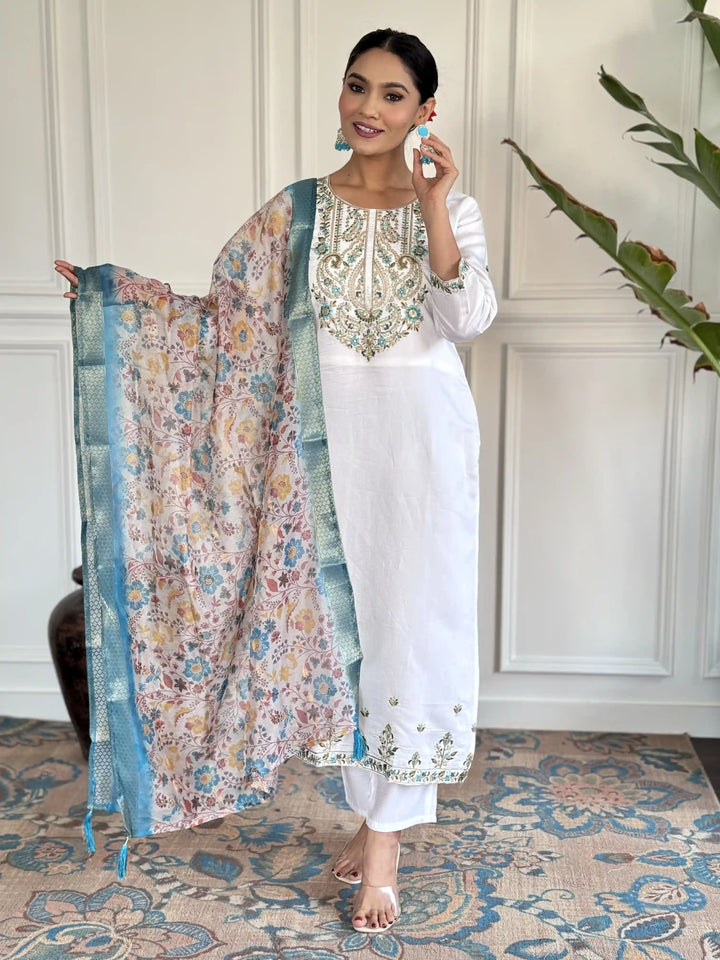 Viscose Chanderi Salwar Kameez | Graceful Embroidery for Festive & Wedding