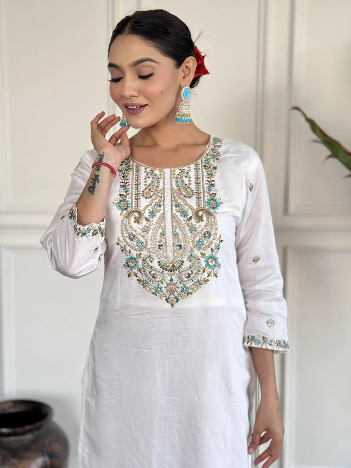Viscose Chanderi Salwar Kameez | Graceful Embroidery for Festive & Wedding