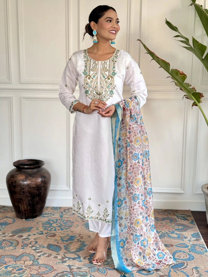 Viscose Chanderi Salwar Kameez | Graceful Embroidery for Festive & Wedding
