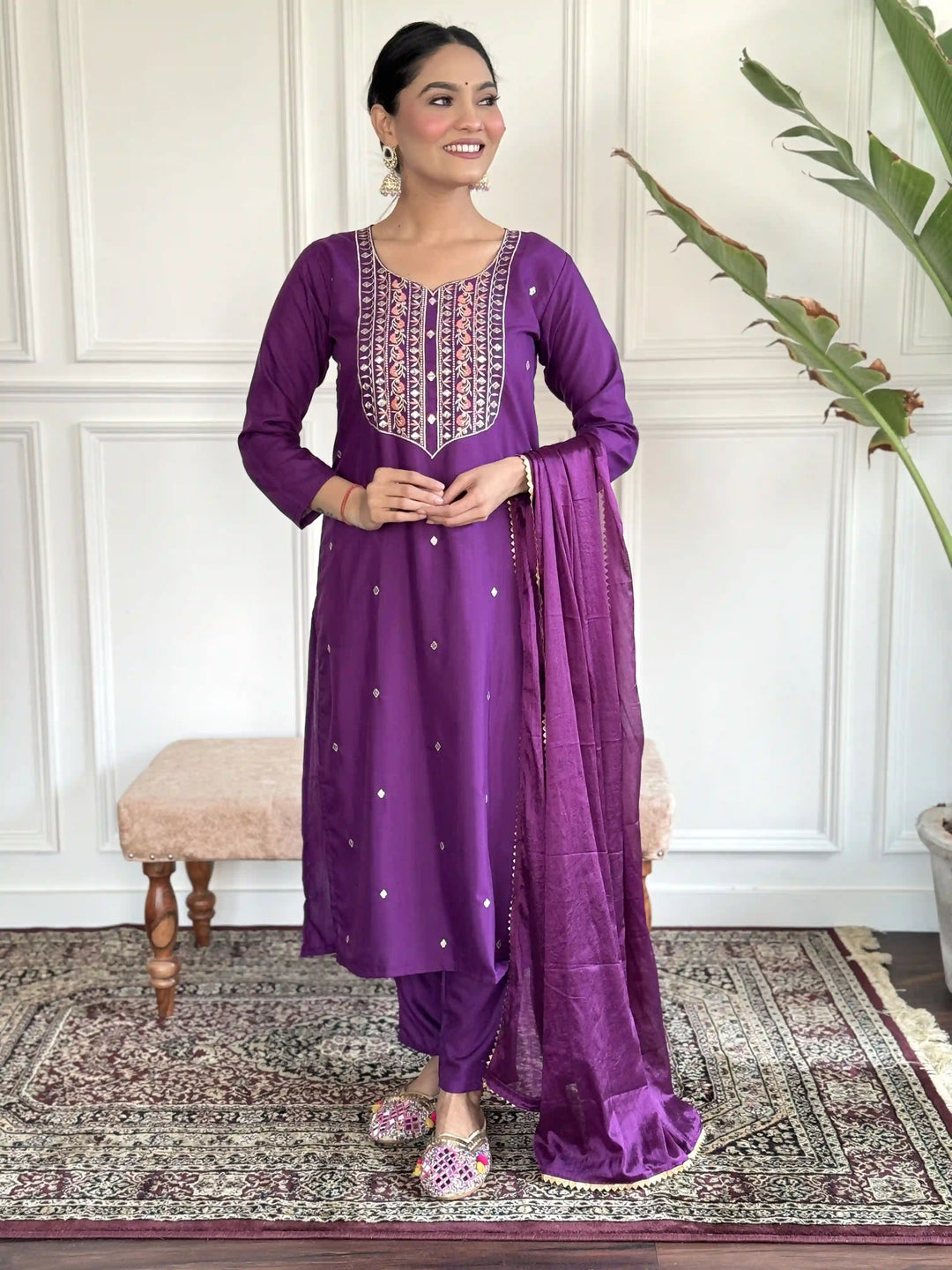 Viscose Chanderi Salwar Kameez | Graceful Embroidery for Festive & Wedding