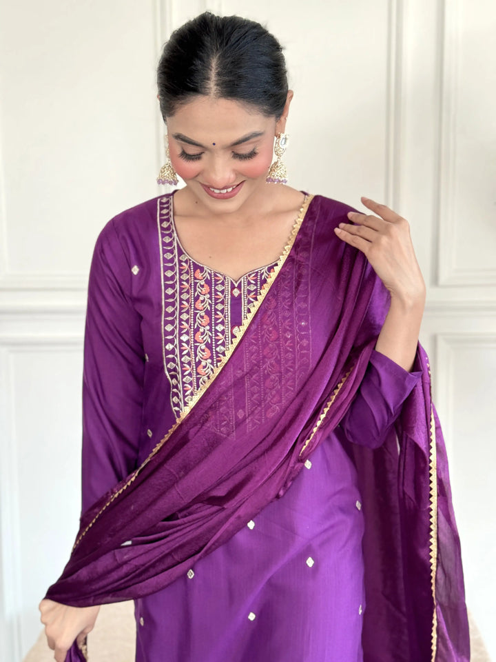 Viscose Chanderi Salwar Kameez | Graceful Embroidery for Festive & Wedding