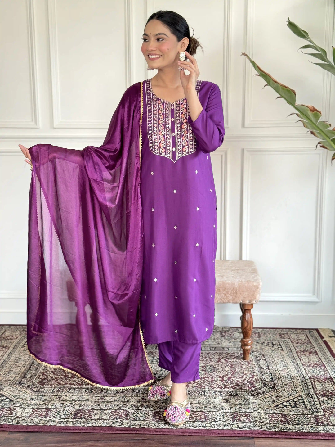 Viscose Chanderi Salwar Kameez | Graceful Embroidery for Festive & Wedding