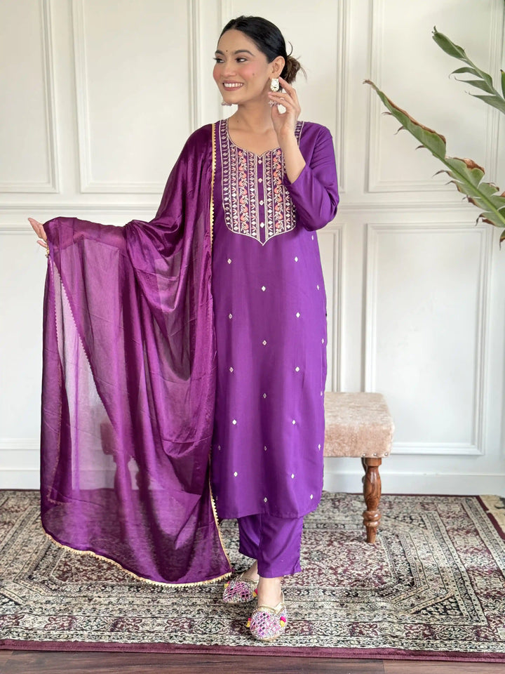 Viscose Chanderi Salwar Kameez | Graceful Embroidery for Festive & Wedding
