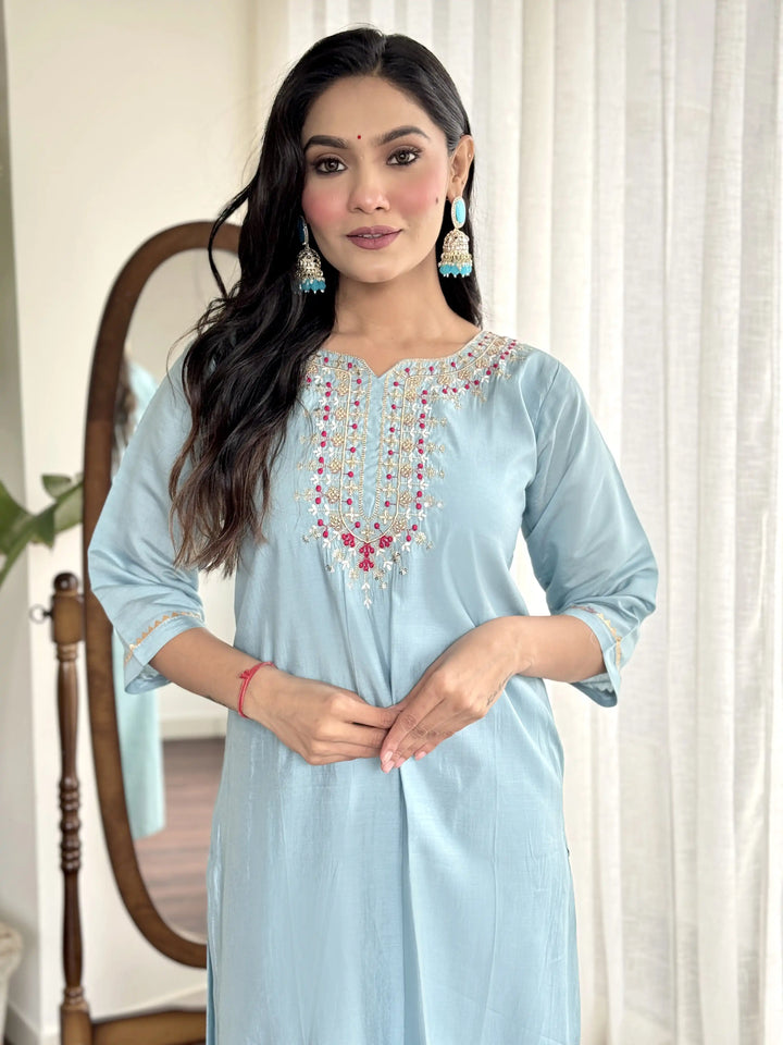 Viscose Chanderi Salwar Kameez | Intricate Embroidery with Floral Dupatta