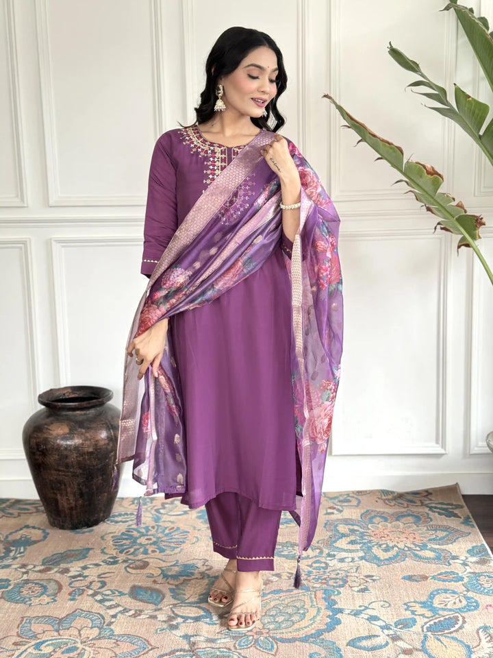 Viscose Chanderi Salwar Kameez | Intricate Embroidery with Floral Dupatta