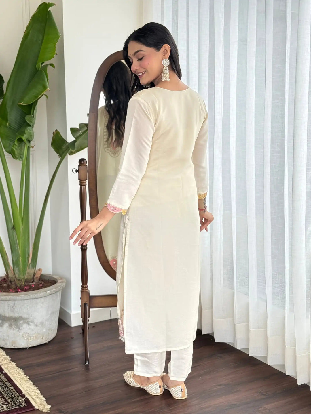 Cream Chanderi Silk Salwar Kameez Set | Designer Ethnic Wear for Women