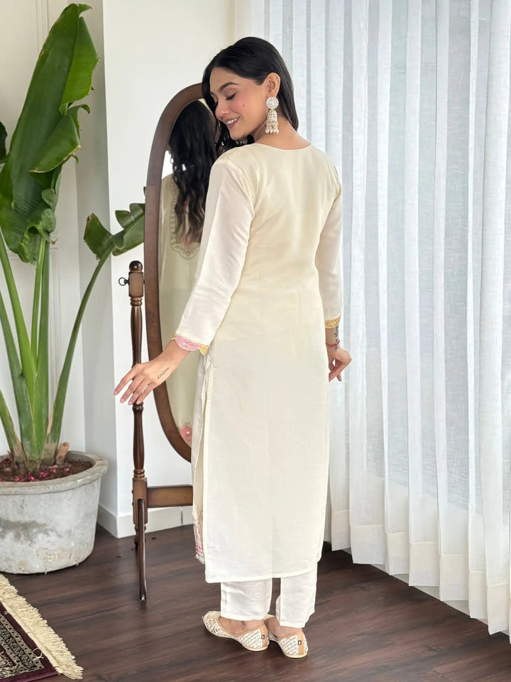 Cream Chanderi Silk Salwar Kameez Set | Designer Ethnic Wear for Women