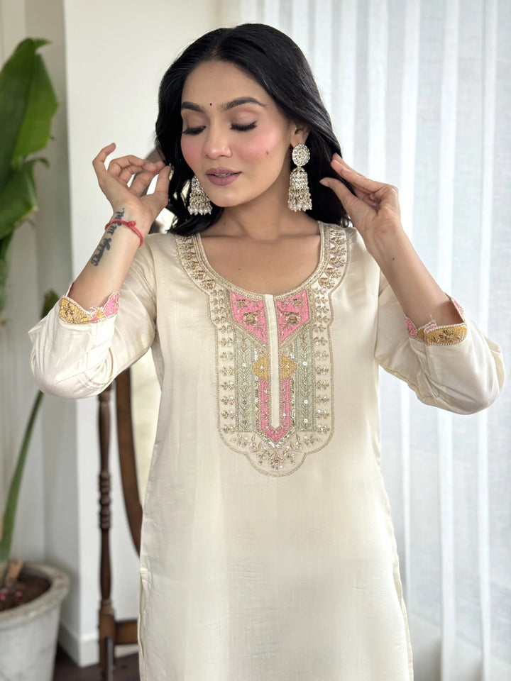 Viscose Chanderi Salwar Kameez | Graceful Embroidery for Festive & Wedding