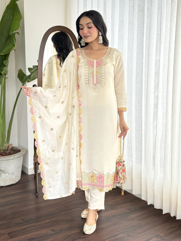 Viscose Chanderi Salwar Kameez | Graceful Embroidery for Festive & Wedding