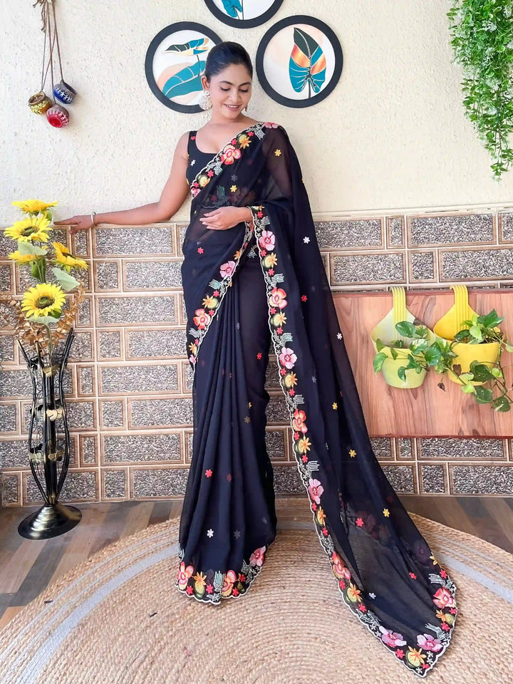 Elegant Georgette Saree with Multi-Thread Sequins | Perfect for Weddings & Festive Occasions