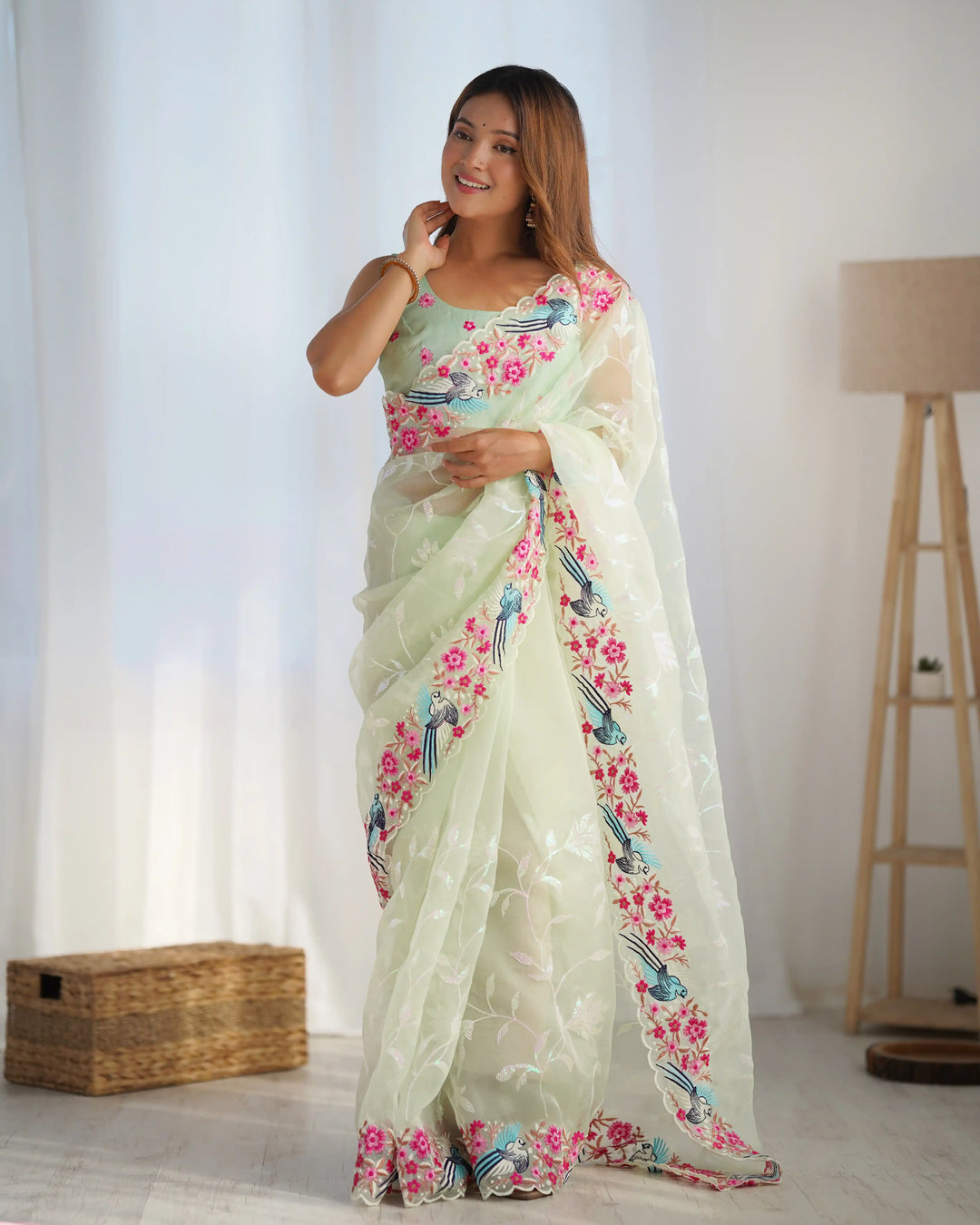 Elegant Organza Saree with Silk Top & Bottom | Thread & Sequin Embroidery