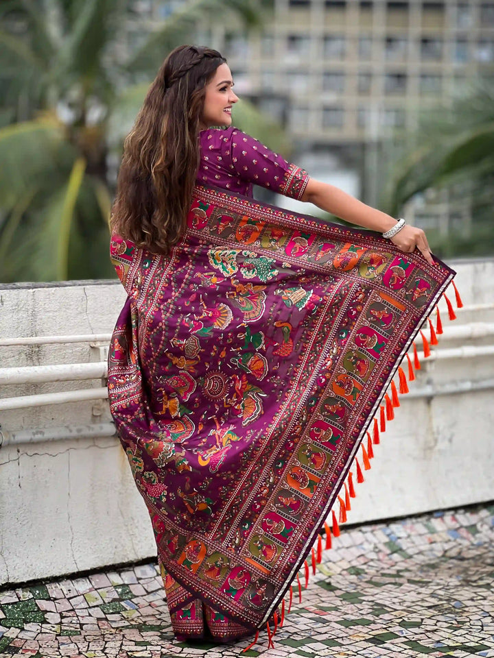 Elegant Pashmina-Silk Saree | Designer Wevon-Kashmiri-Meenakari Work