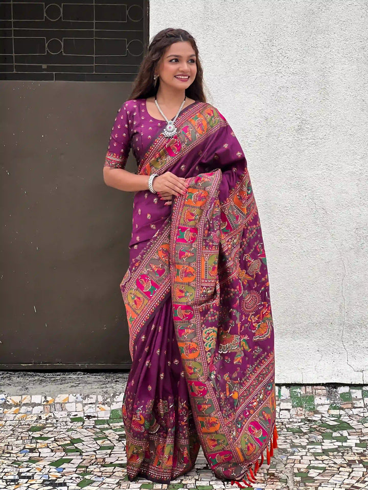 Elegant Pashmina-Silk Saree | Designer Wevon-Kashmiri-Meenakari Work