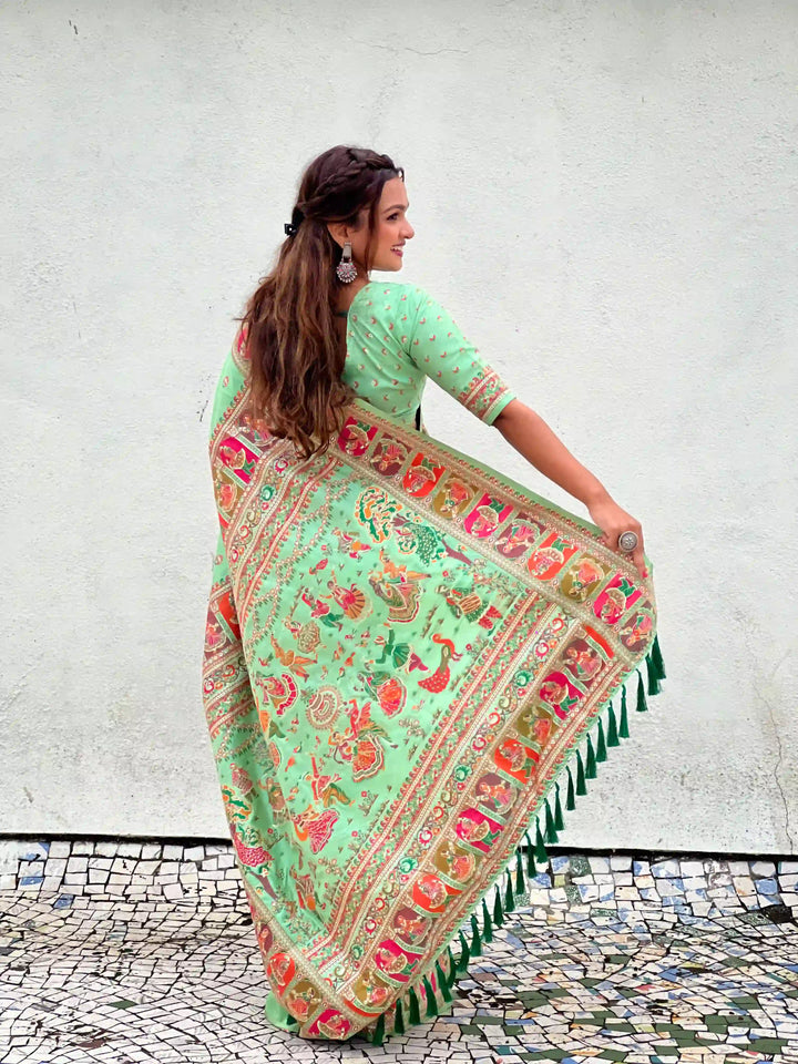 Elegant Pashmina-Silk Saree | Designer Wevon-Kashmiri-Meenakari Work