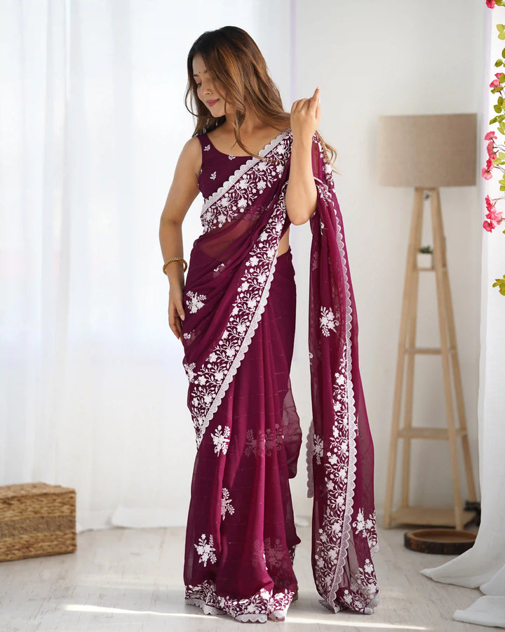 Designer Georgette Saree | Beautified with Thread Sequance Embroidery Work